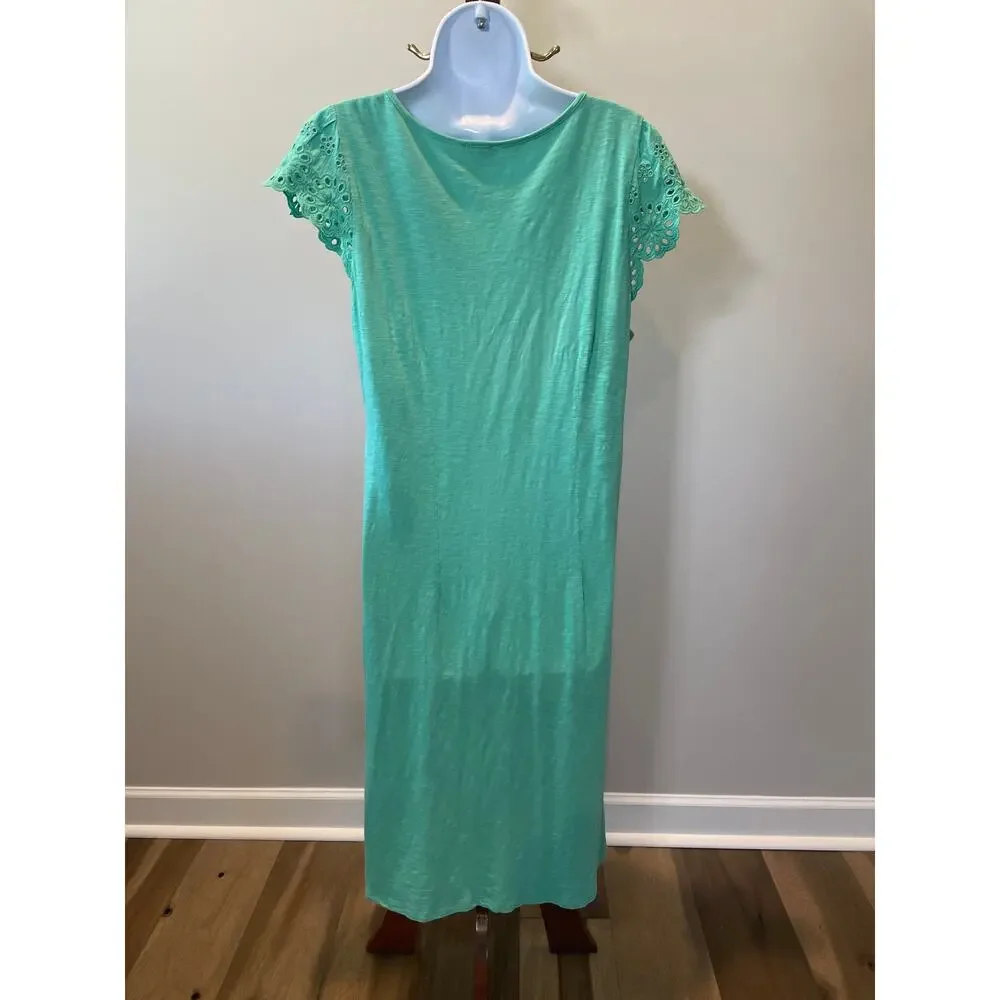 Talbots Size M Light Soft Green 100% Cotton Embroidered Boho Dress - Picture 2 of 6